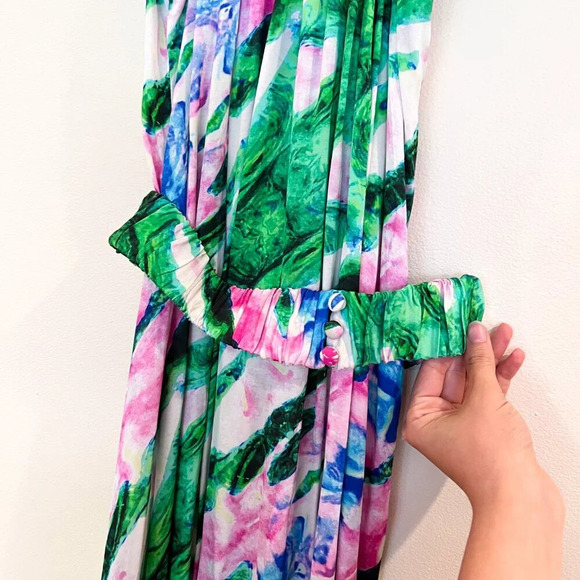 SEA Through Tie Dye Lightweight Belted Halter Beach Cover Up Maxi Dress OS - Picture 6 of 9